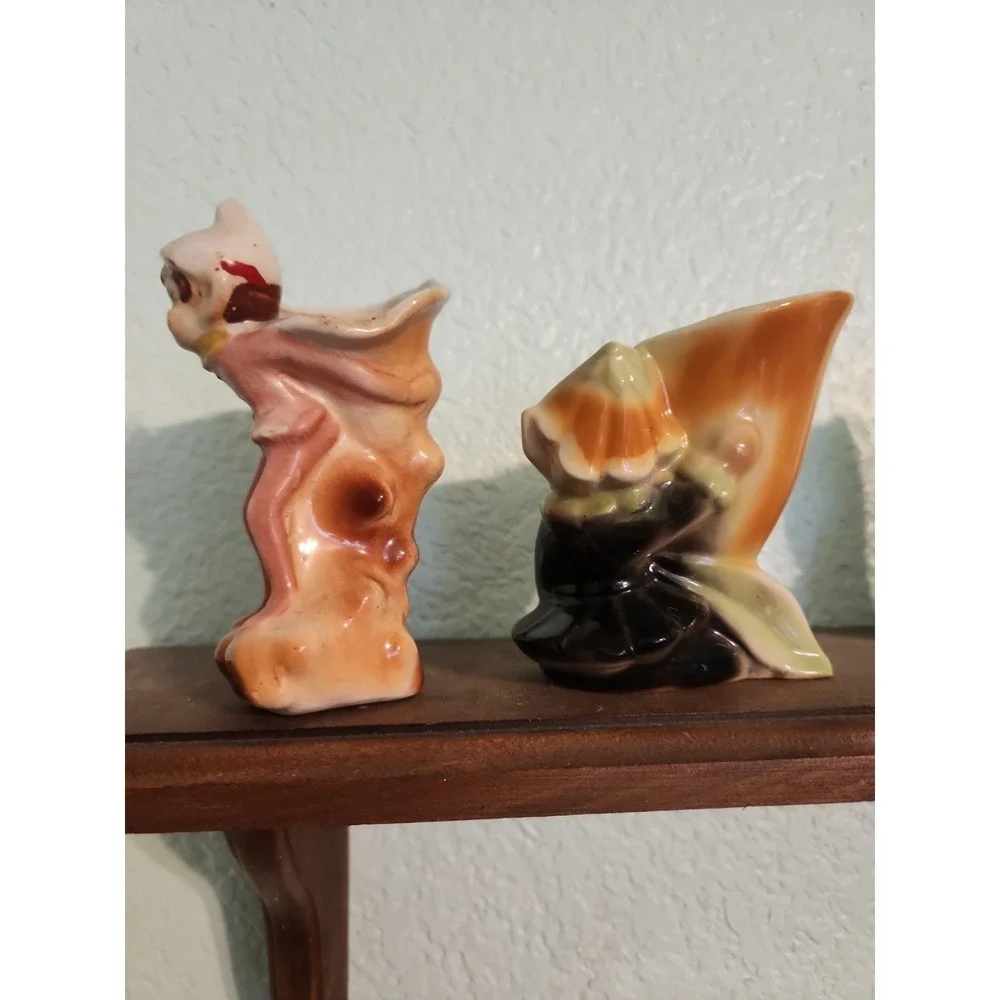 Vtg Fairy Pixie Elf Sprite Vase Set 2 Kitschy‎ Pink Elf Leprechaun Elf Set 2